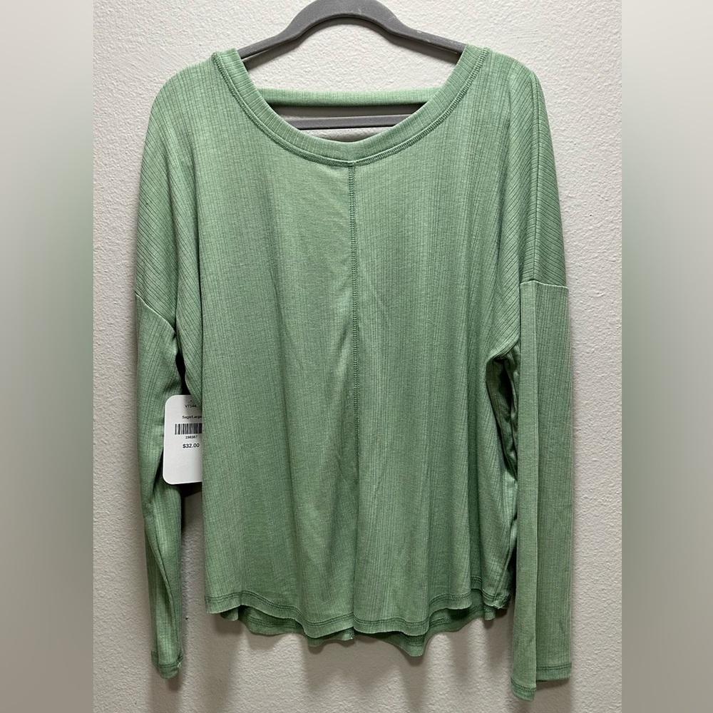 Green Long Sleeve Tee with Cut-Out Back